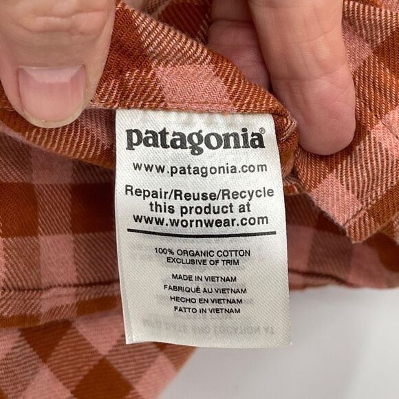 Patagonia Button-Up Long Sleeve Checker Collared Organic Cotton Red Shirt Sz S - Picture 4 of 7